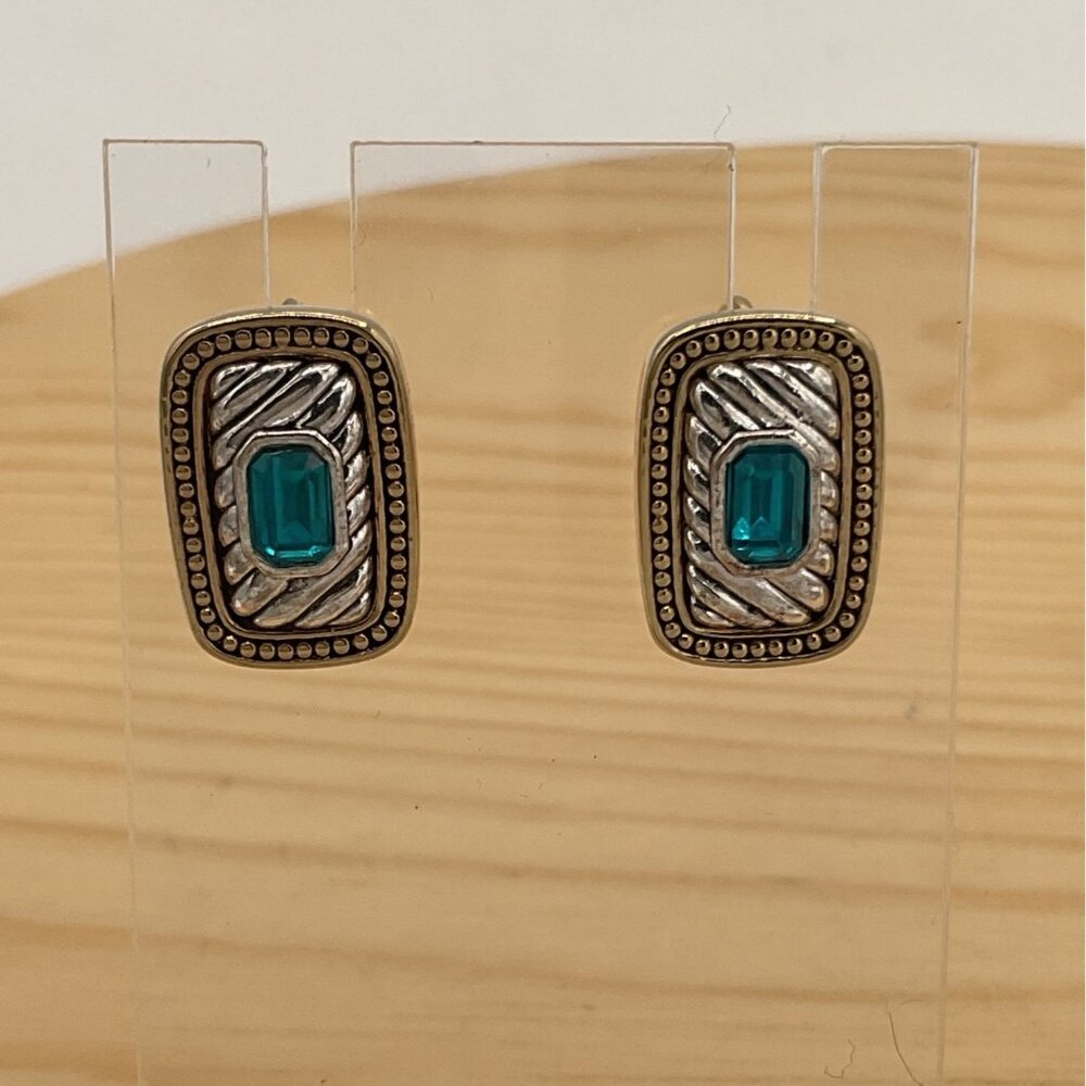 Vintage Napier Gold Tone Clip-On Earrings Turquoise Gemstone Accent